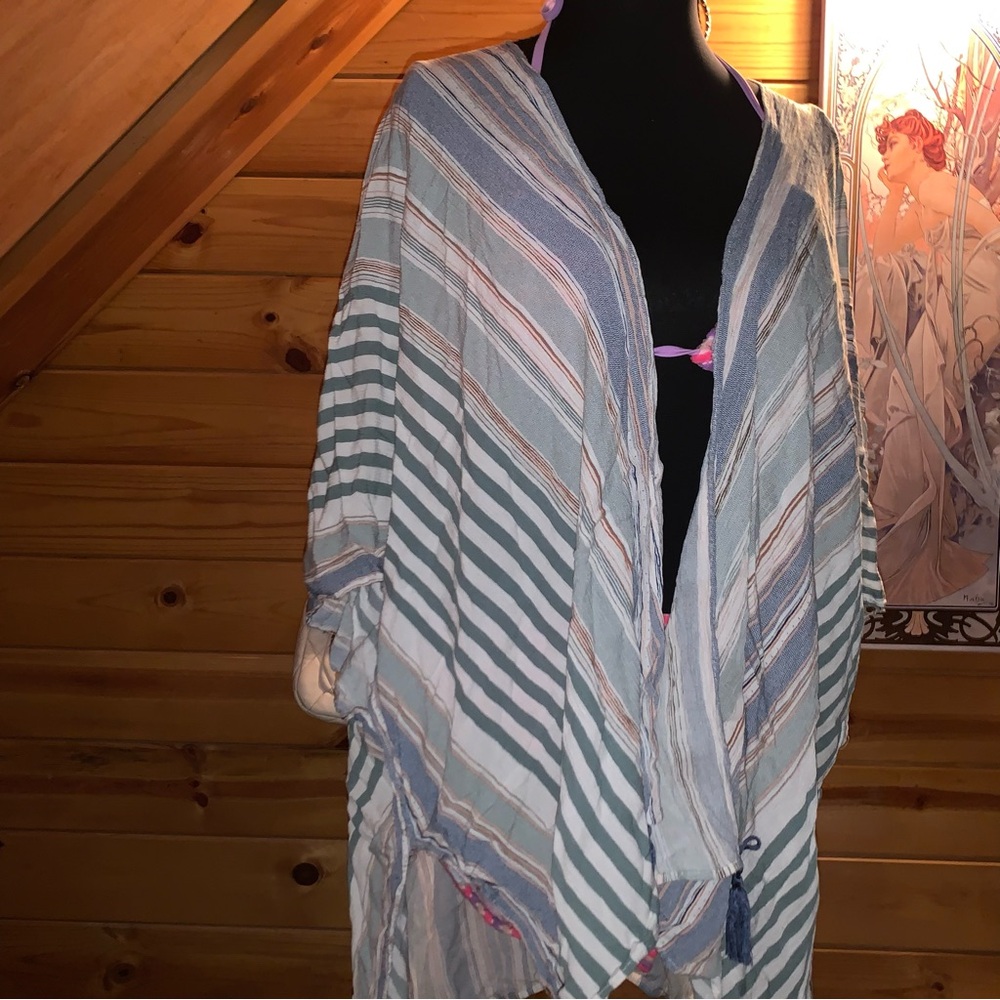 Hem & Thread Striped Cape in Blue and White